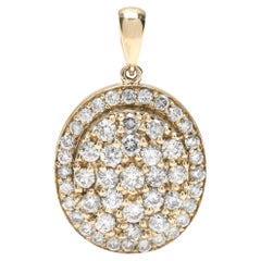 Ciondolo ovale con diamante a grappolo da 1ctw, oro giallo 14k, lunghezza 1 pollice