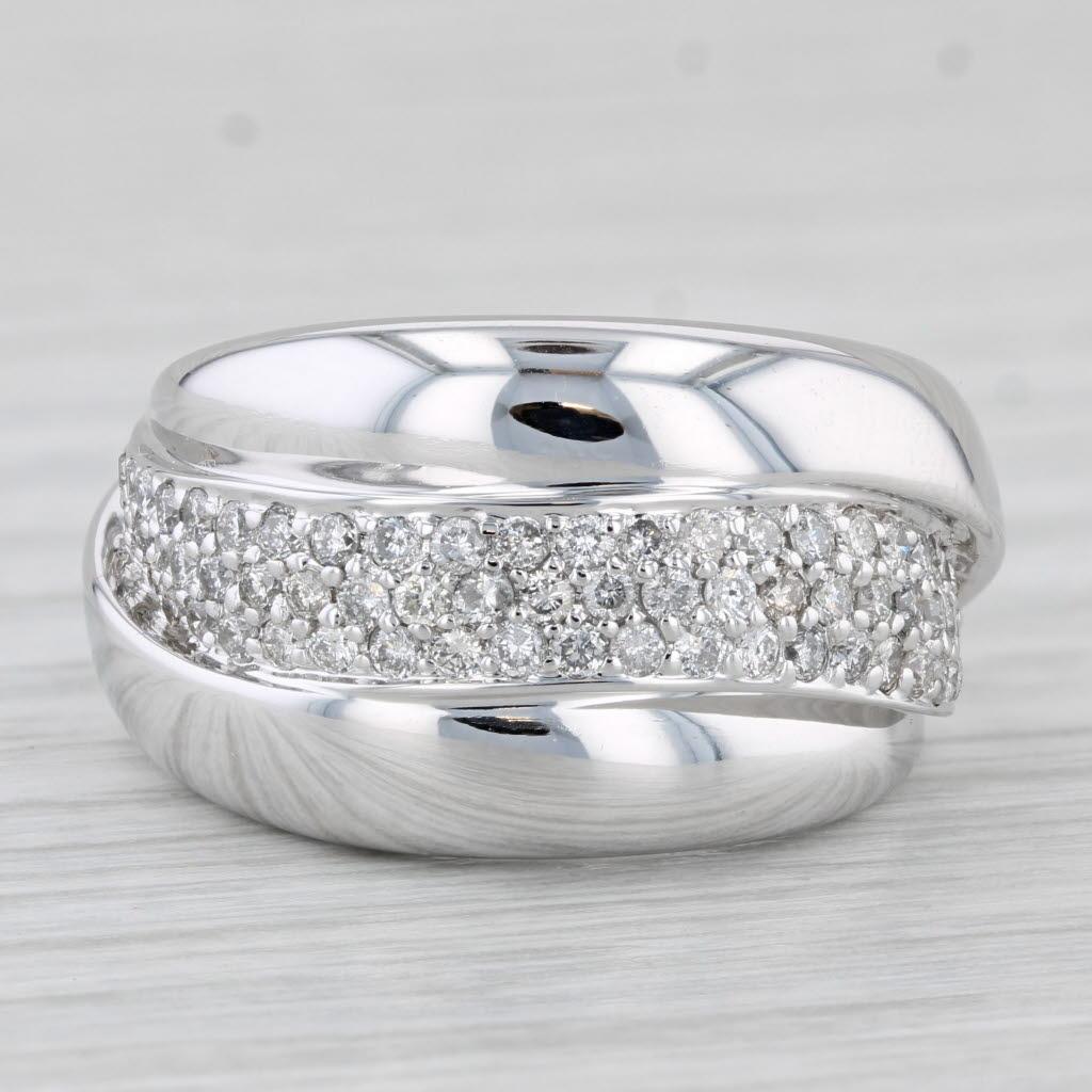 Round Cut 1ctw Diamond Crossover Ring 14k White Gold Size 7.25 Cocktail Band Sonia B For Sale