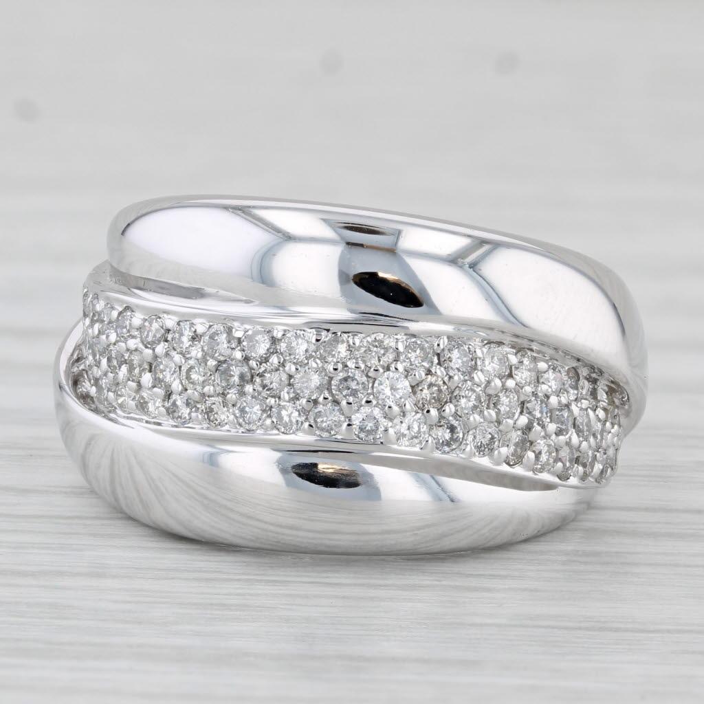 Women's 1ctw Diamond Crossover Ring 14k White Gold Size 7.25 Cocktail Band Sonia B For Sale