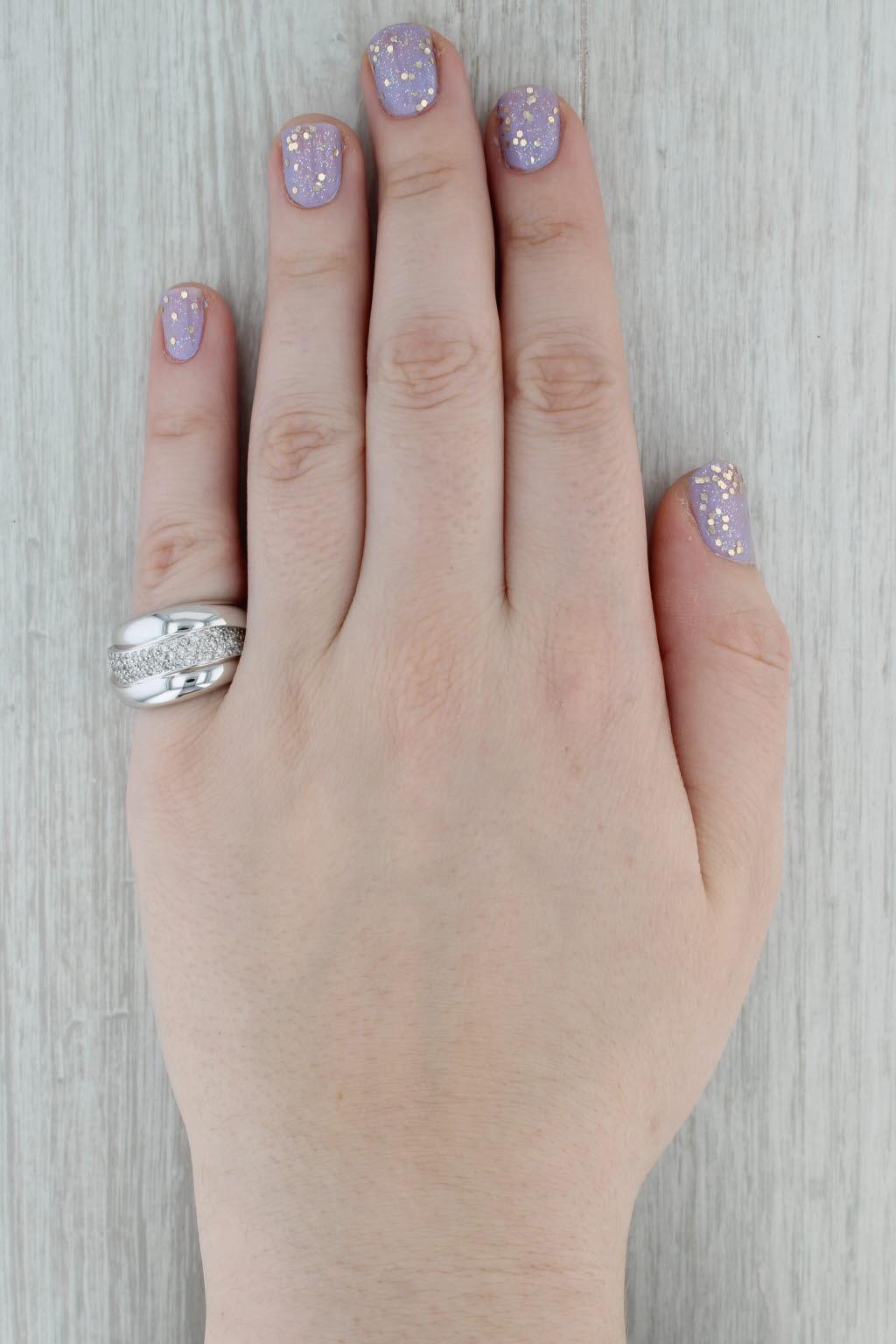 1ctw Diamond Crossover Ring 14k White Gold Size 7.25 Cocktail Band Sonia B For Sale 2