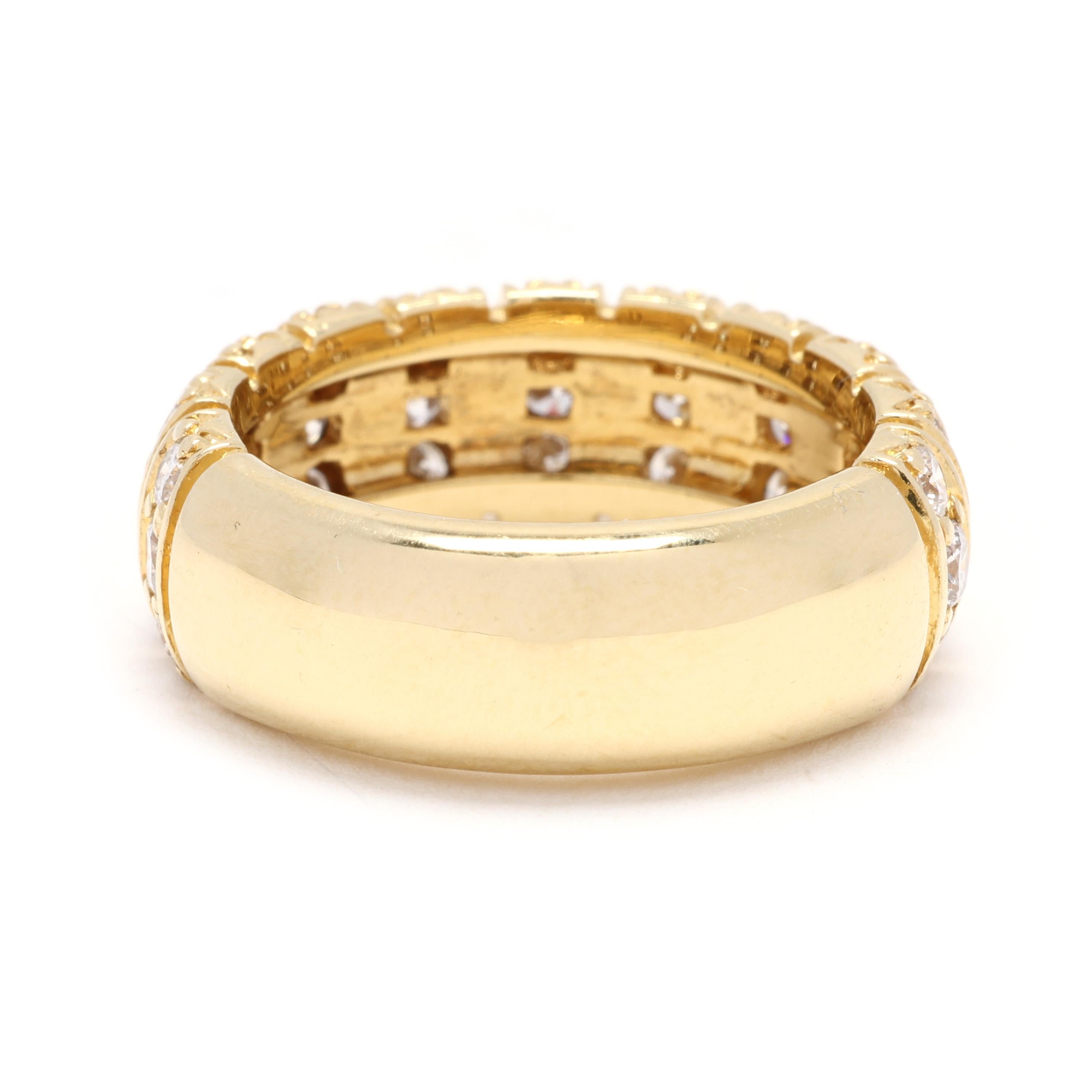 Round Cut 1ctw Diamond Dome Band Ring, 18k Yellow Gold, Ring Size 5.75 For Sale