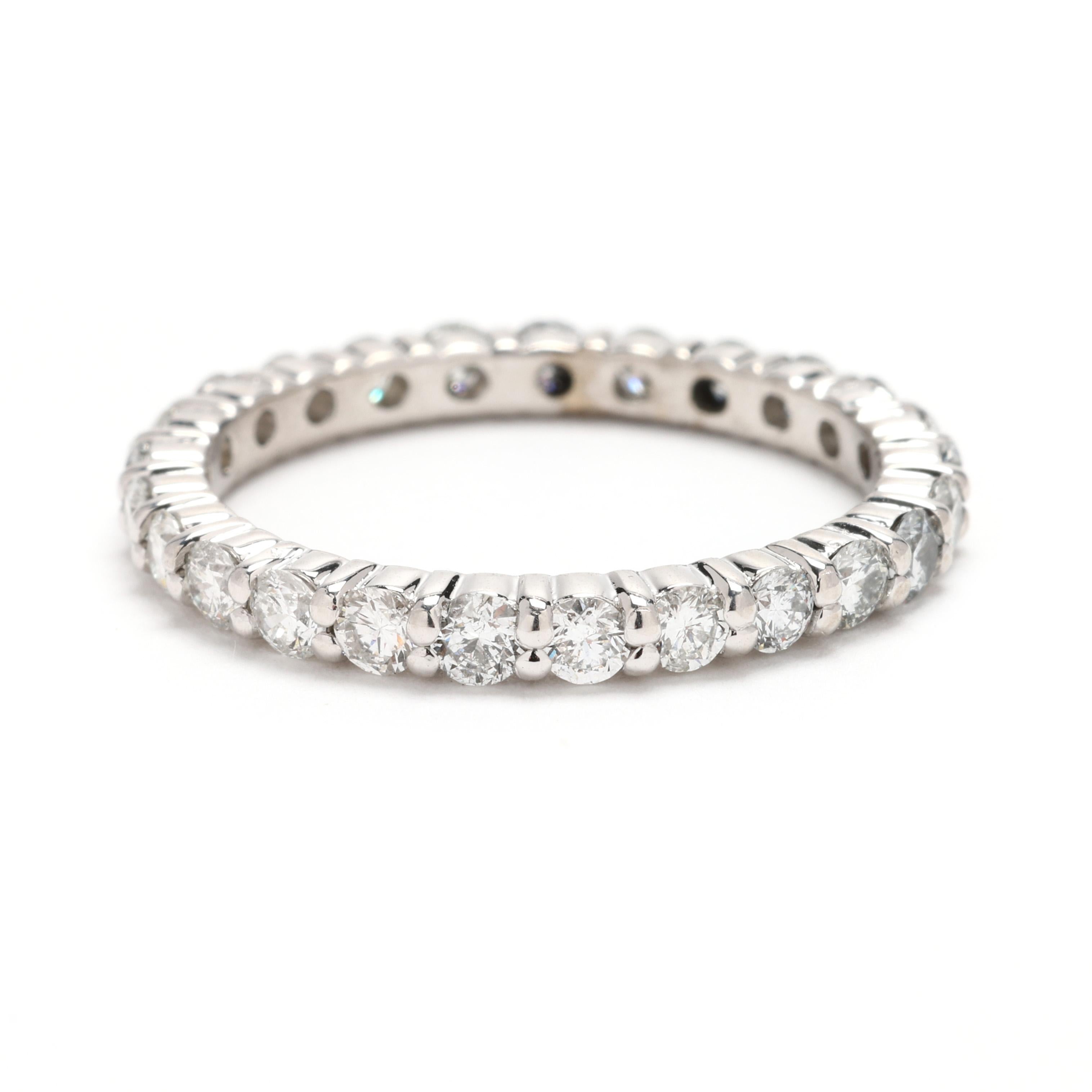 Round Cut 1ctw Diamond Eternity Band Ring, 14k White Gold, Ring Size 7 For Sale