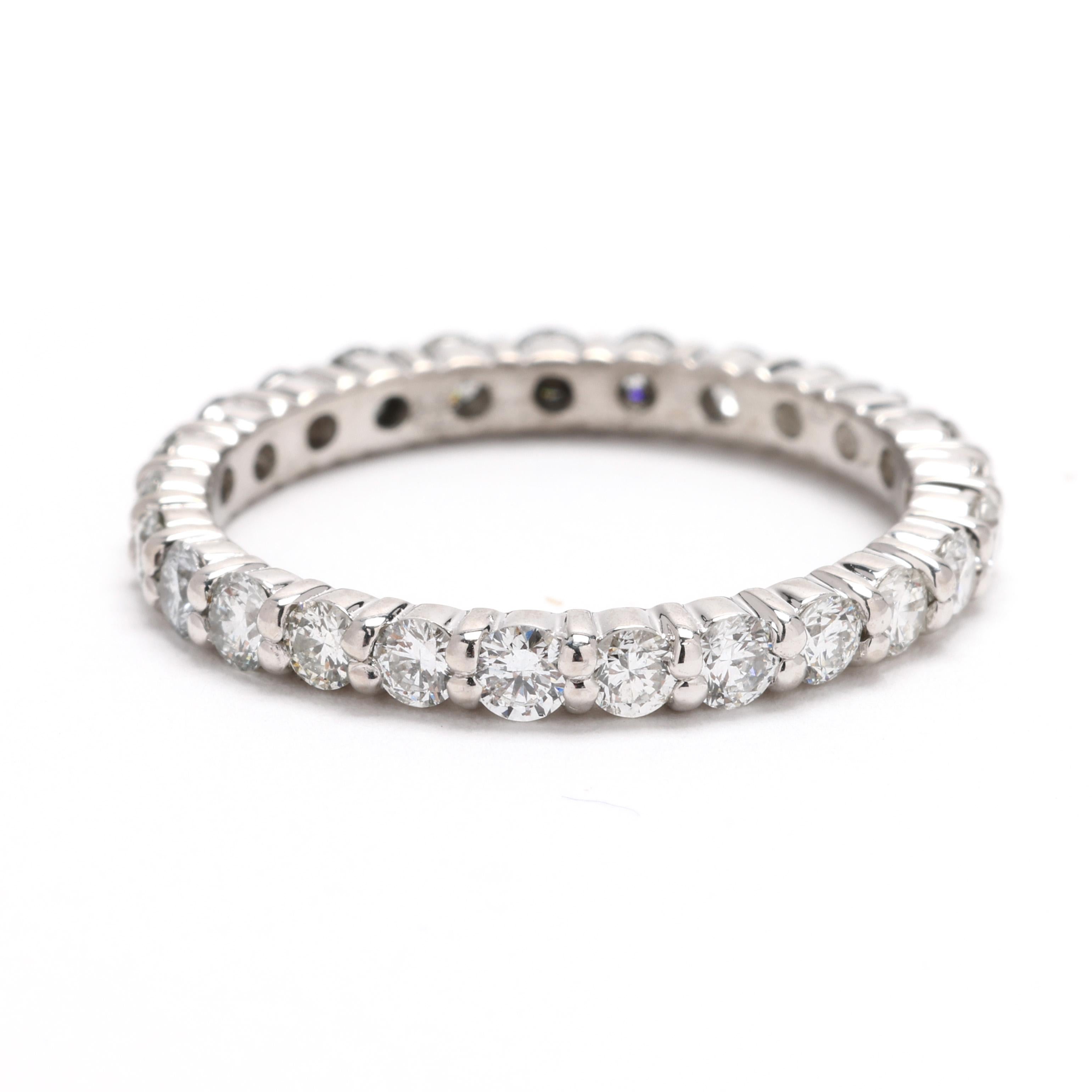 1ctw Diamond Eternity Band Ring, 14k White Gold, Ring Size 7 In Good Condition For Sale In McLeansville, NC
