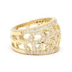 1ctw Diamond Filigree Wide Band, 18k Yellow Gold, Ring Size 5.5