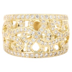 1ctw Diamond Filigree Wide Band, 18k Yellow Gold, Ring Size 5.5