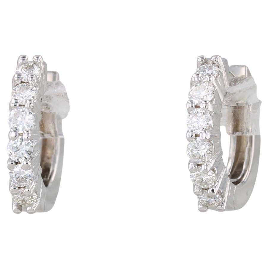 1ctw Diamond Hoop Huggie Earrings 18k White Gold Hinged Hoops