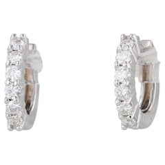 1ctw Diamond Hoop Huggie Earrings 18k White Gold Hinged Hoops