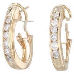 1ctw Diamond J-Hook Earrings 14k Yellow Gold Omega Back Drops