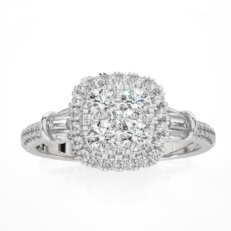 Modern 1ctw Diamond Moonlight Cushion Cluster Ring in 14K White Gold For Sale