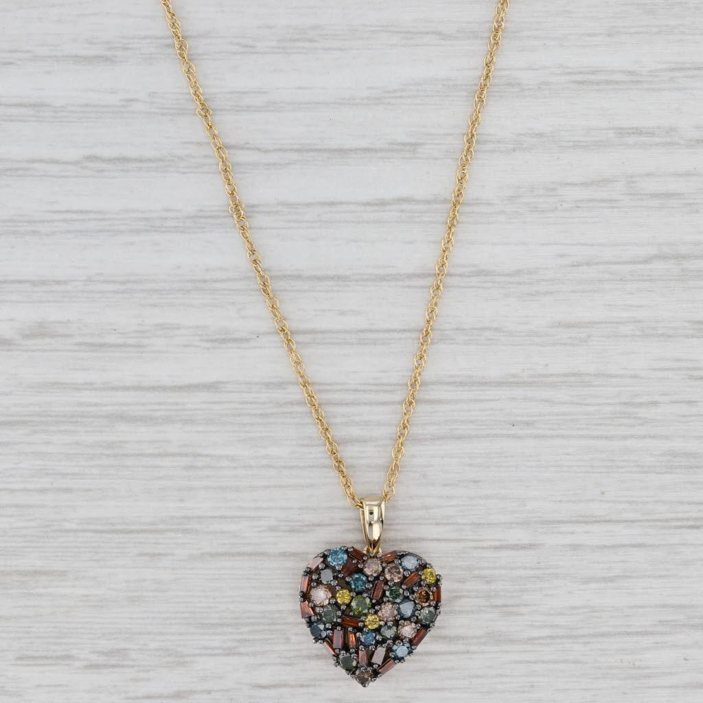 Women's or Men's 1ctw Diamond Rainbow Heart Pendant Necklace 10k Gold 18.25