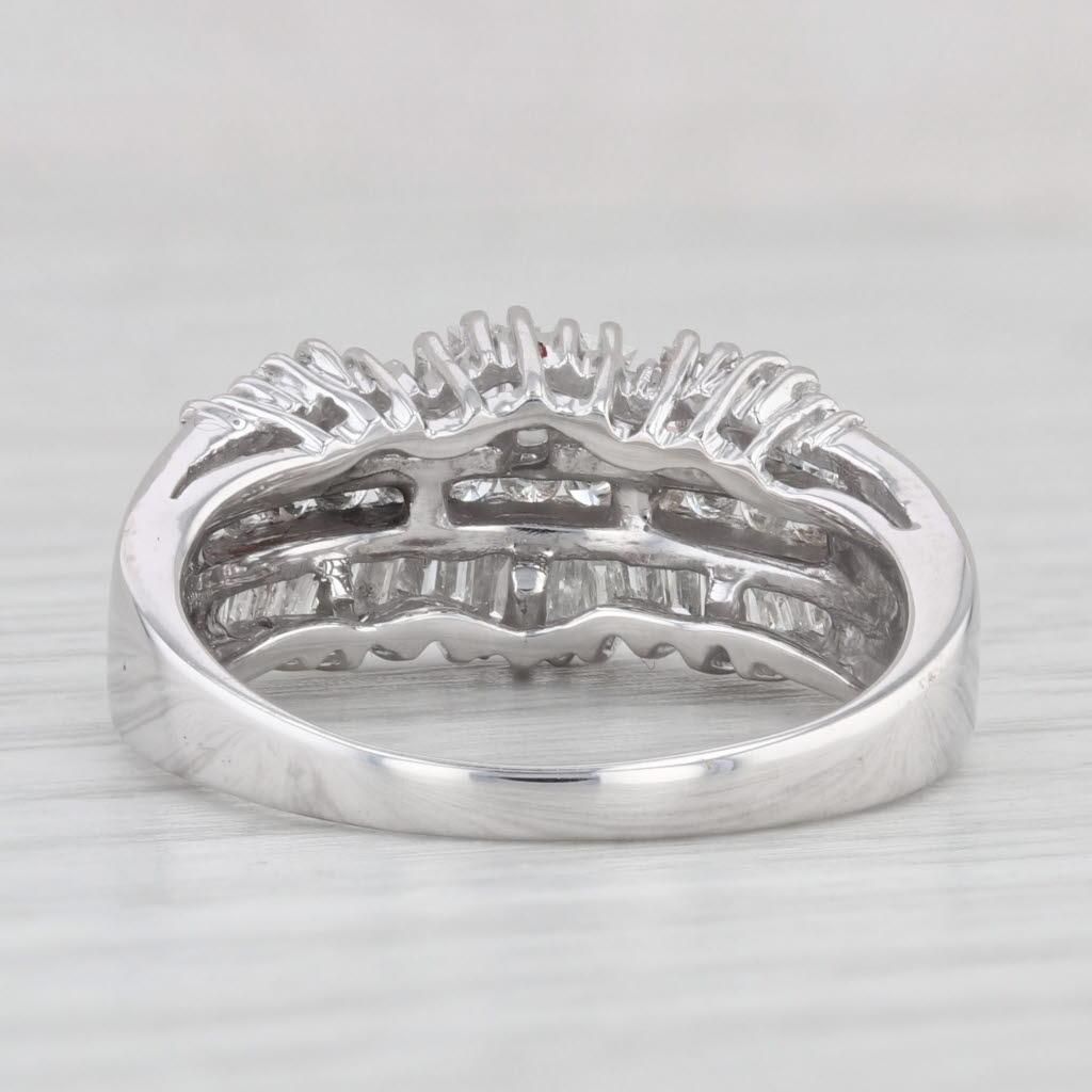 Baguette Cut 1ctw Diamond Ring 14k White Gold Size 8.25 Baguette & Round Cut For Sale