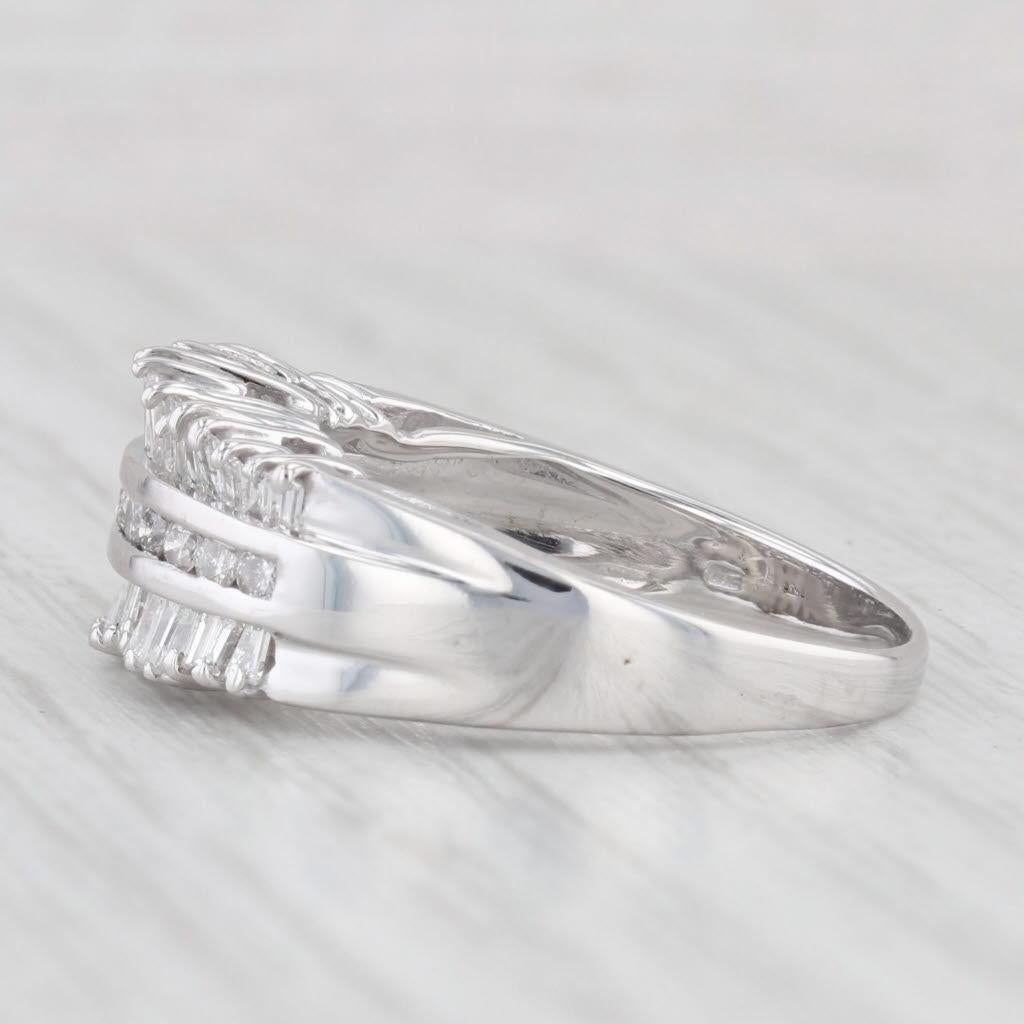 Women's or Men's 1ctw Diamond Ring 14k White Gold Size 8.25 Baguette & Round Cut For Sale