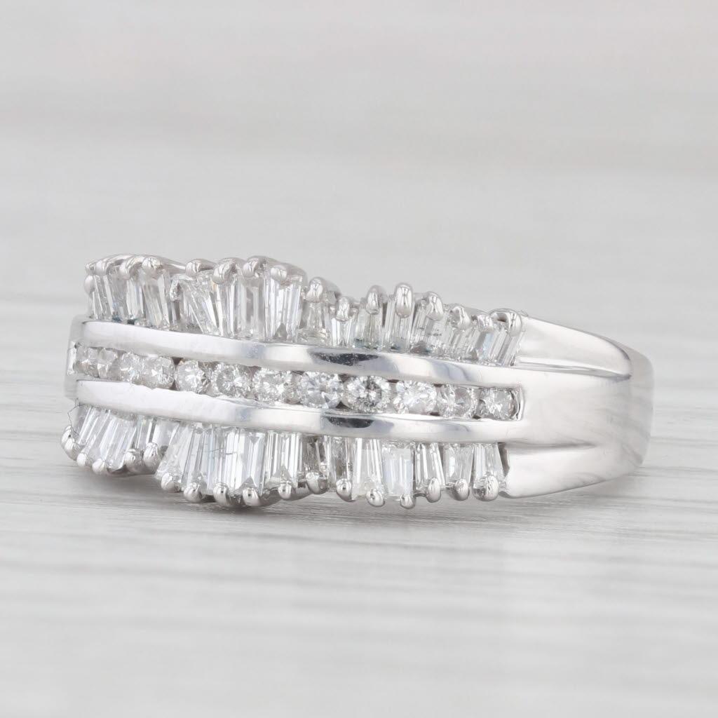 1ctw Diamond Ring 14k White Gold Size 8.25 Baguette & Round Cut For Sale 1