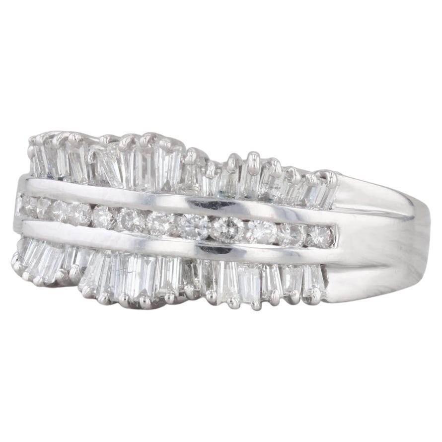 Anello con diamante da 1ctw in oro bianco 14k misura 8,25 taglio baguette e rotondo