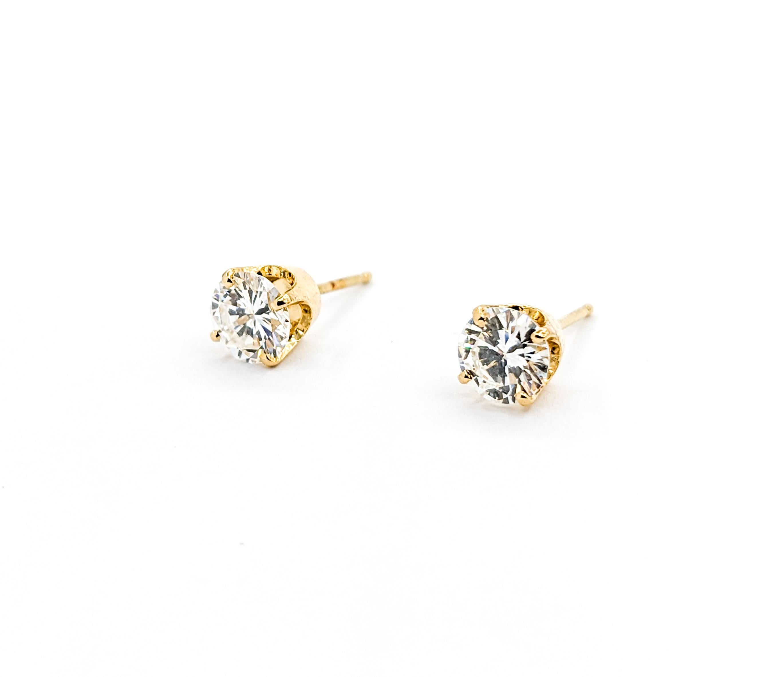 1ctw Diamond Stud Earrings In Yellow Gold For Sale 1