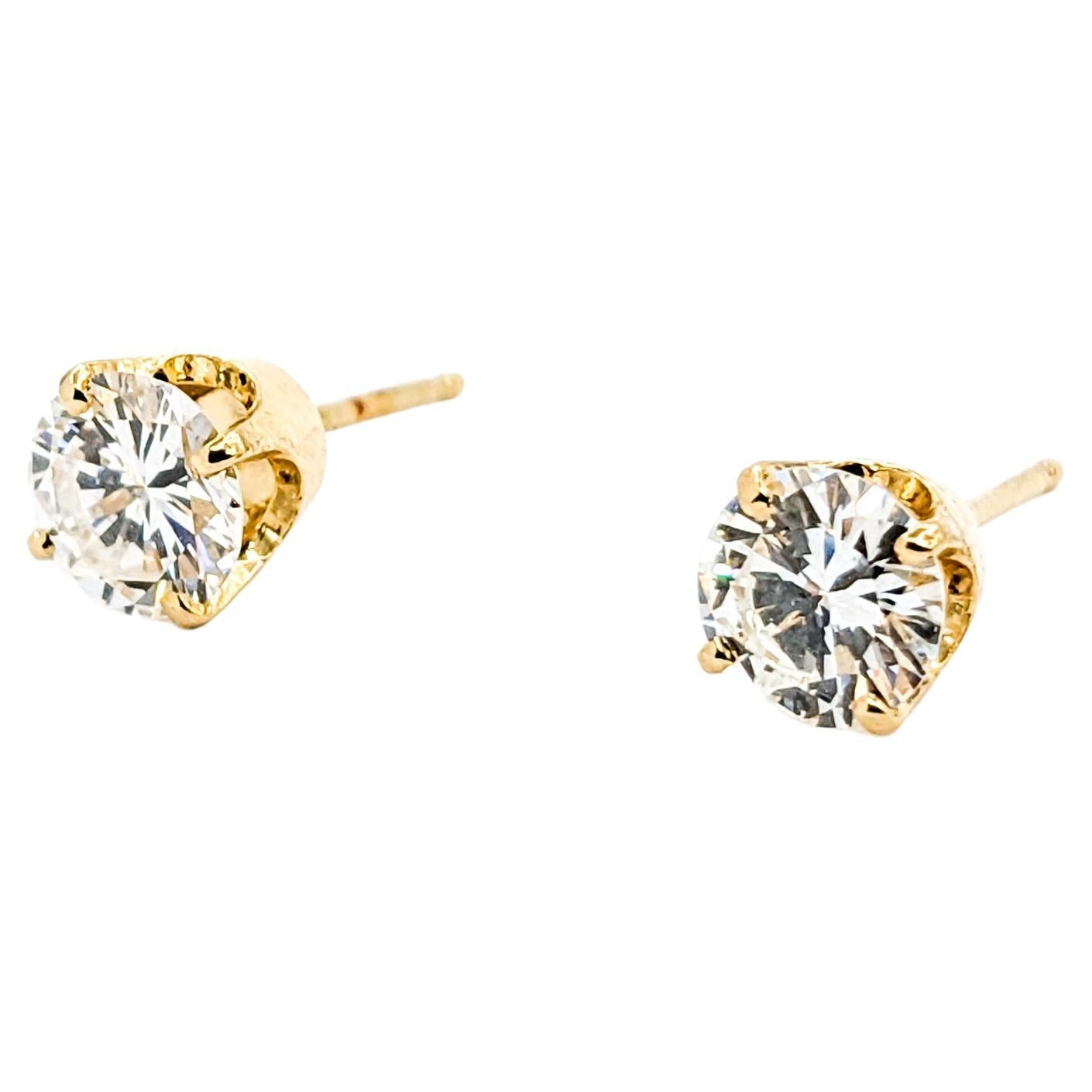 1ctw Diamond Stud Earrings In Yellow Gold For Sale