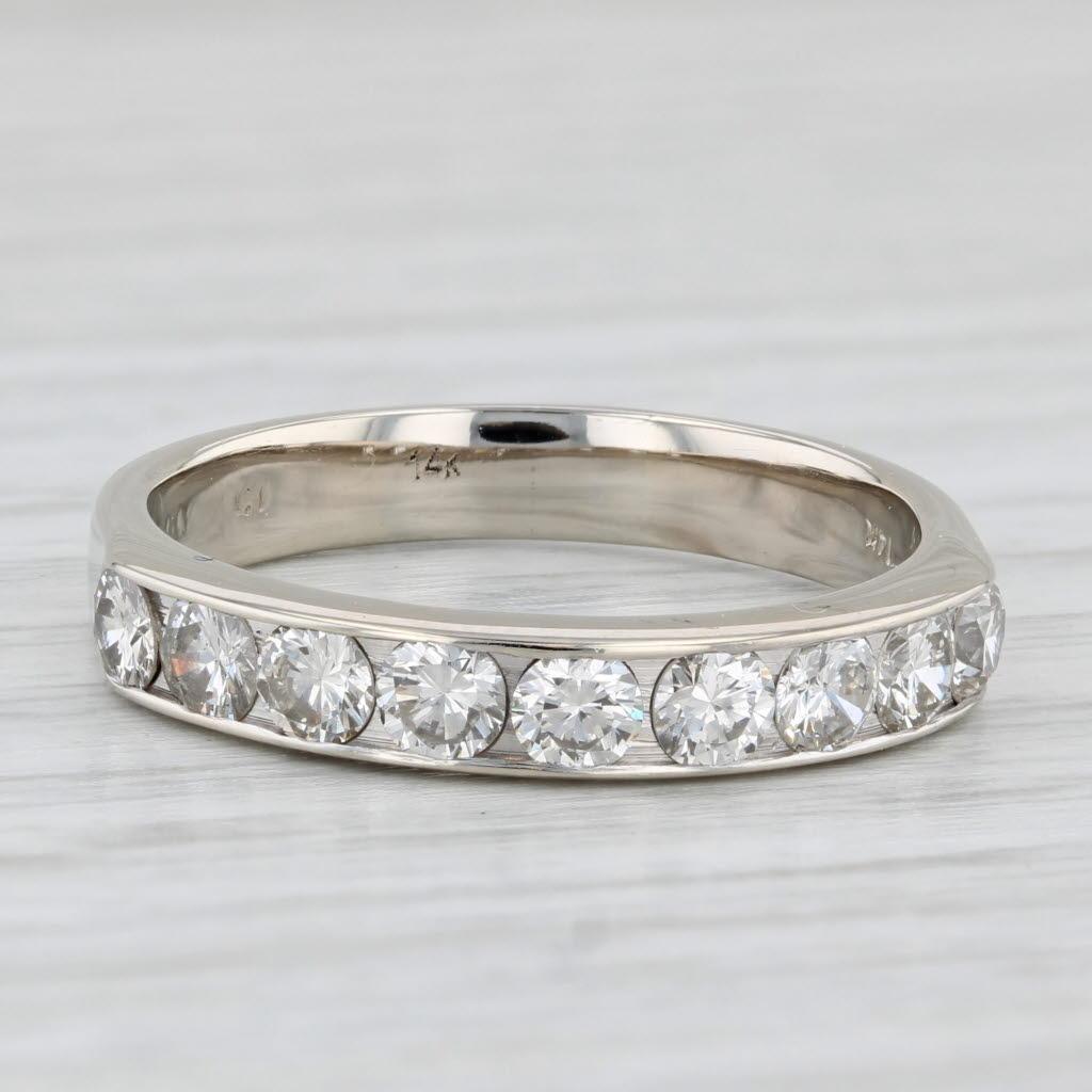 Women's or Men's 1ctw Diamond Wedding Band 14k White Gold Size 9 Stackable Anniversary Ring For Sale