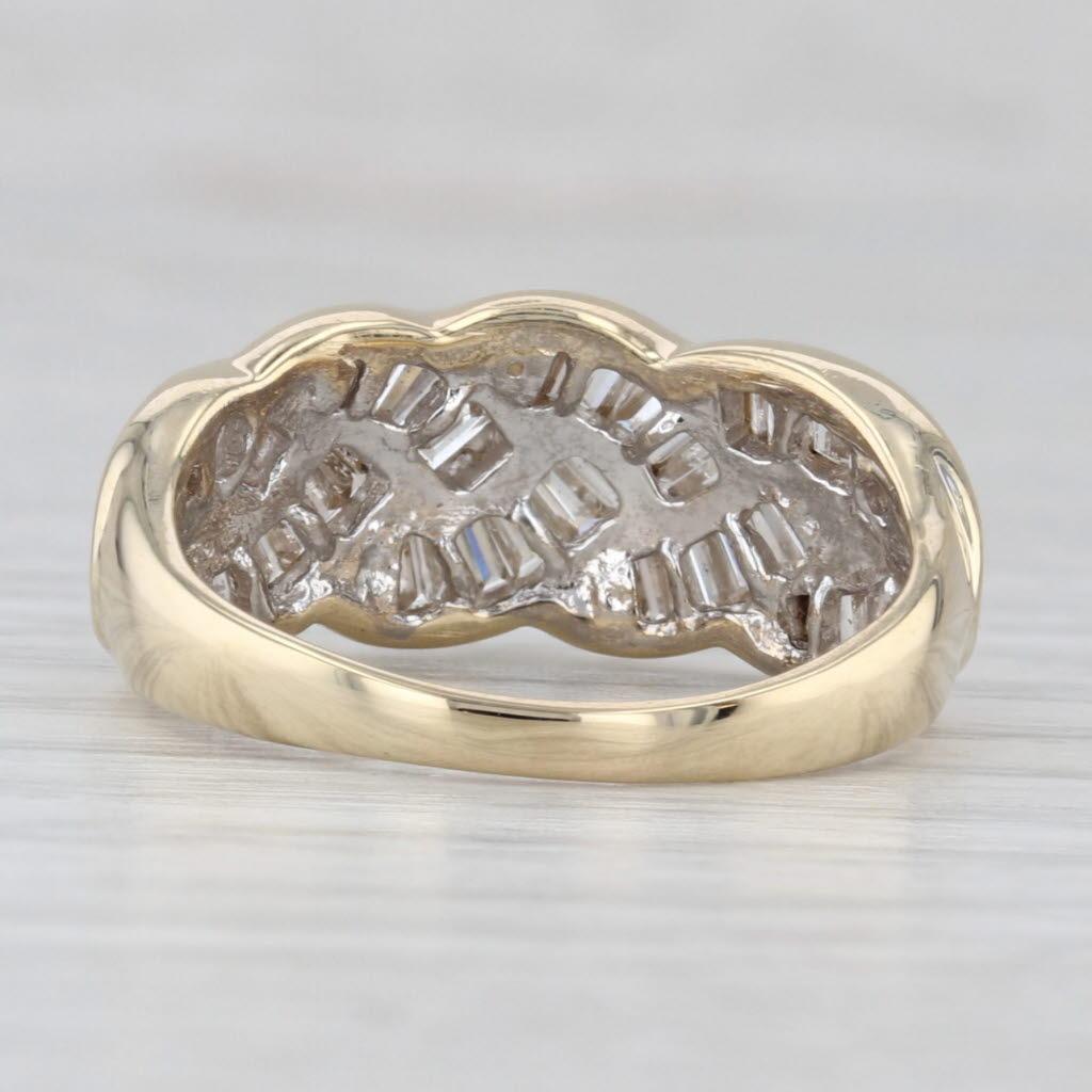 1ctw Diamante Tejido Nudo Trabajo Anillo 14k Oro Amarillo Tamaño 7.25 Corte baguette en venta