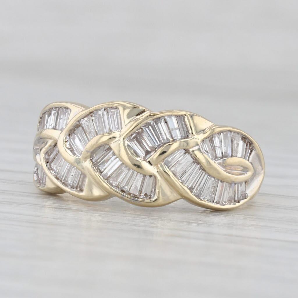 Femenino o masculino 1ctw Diamante Tejido Nudo Trabajo Anillo 14k Oro Amarillo Tamaño 7.25 en venta