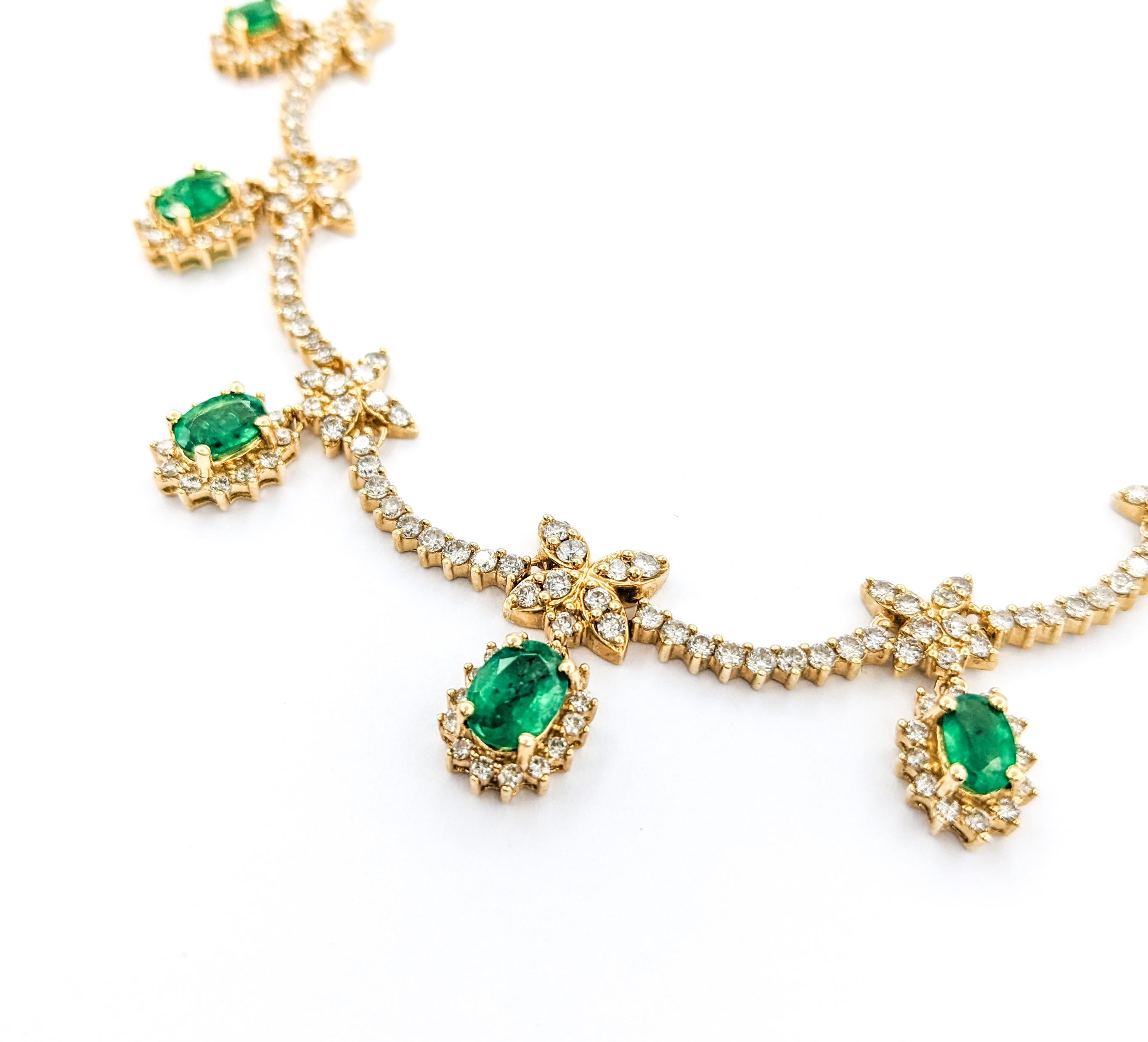 1ctw Emerald And 3.15ctw Diamond Necklace In Yellow Gold 4