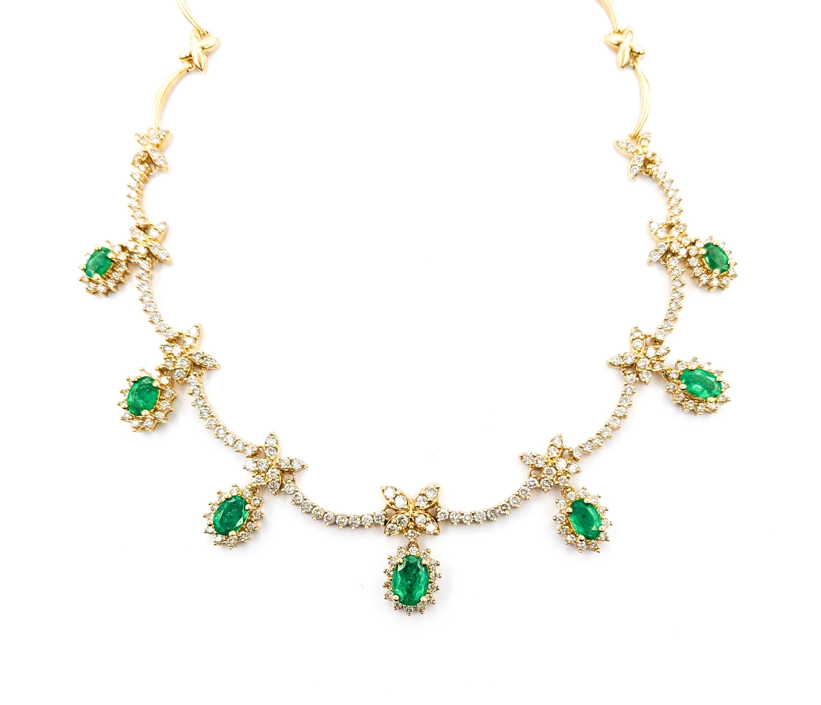 1ctw Emerald And 3.15ctw Diamond Necklace In Yellow Gold 5