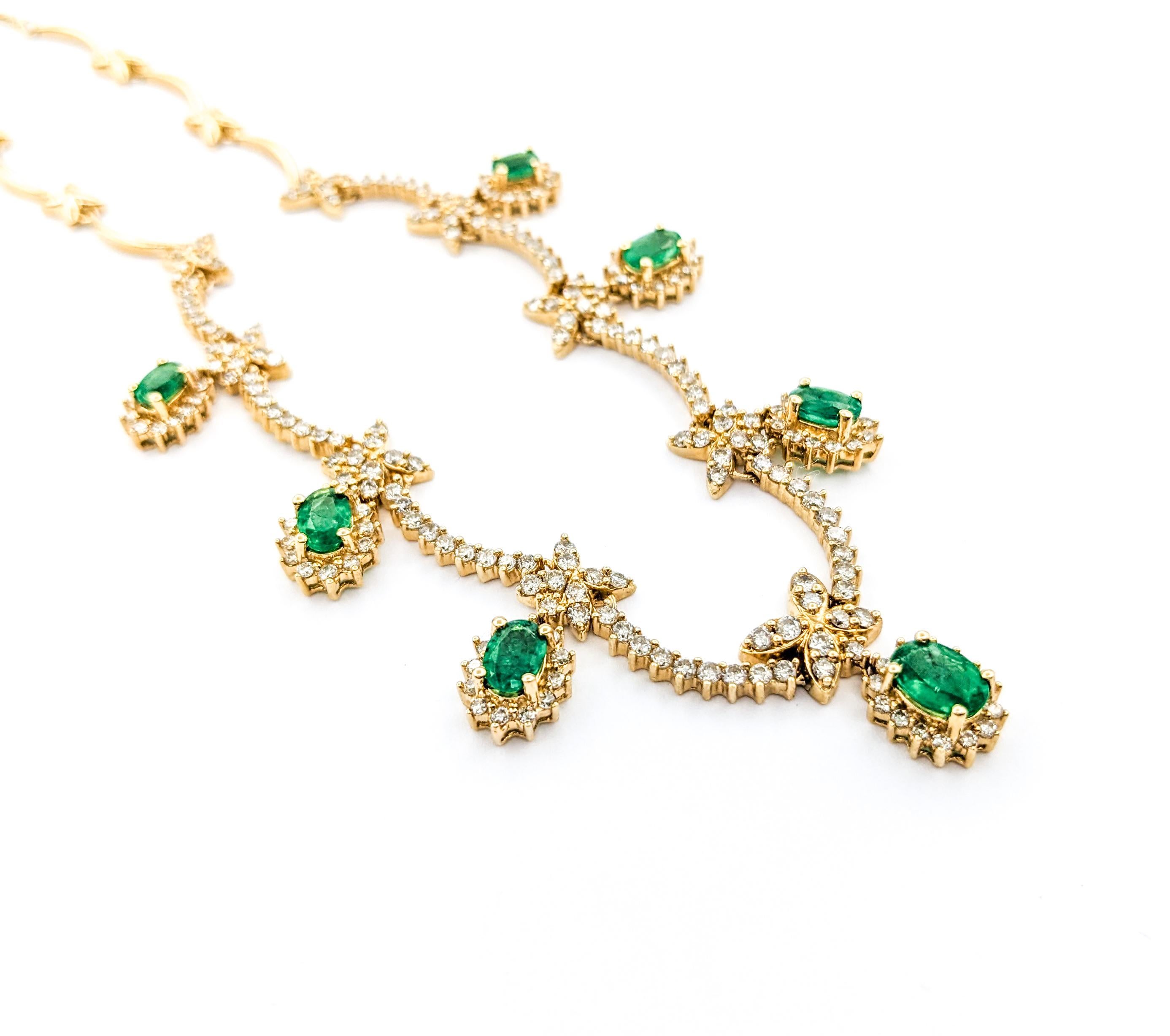 Contemporary 1ctw Emerald And 3.15ctw Diamond Necklace In Yellow Gold