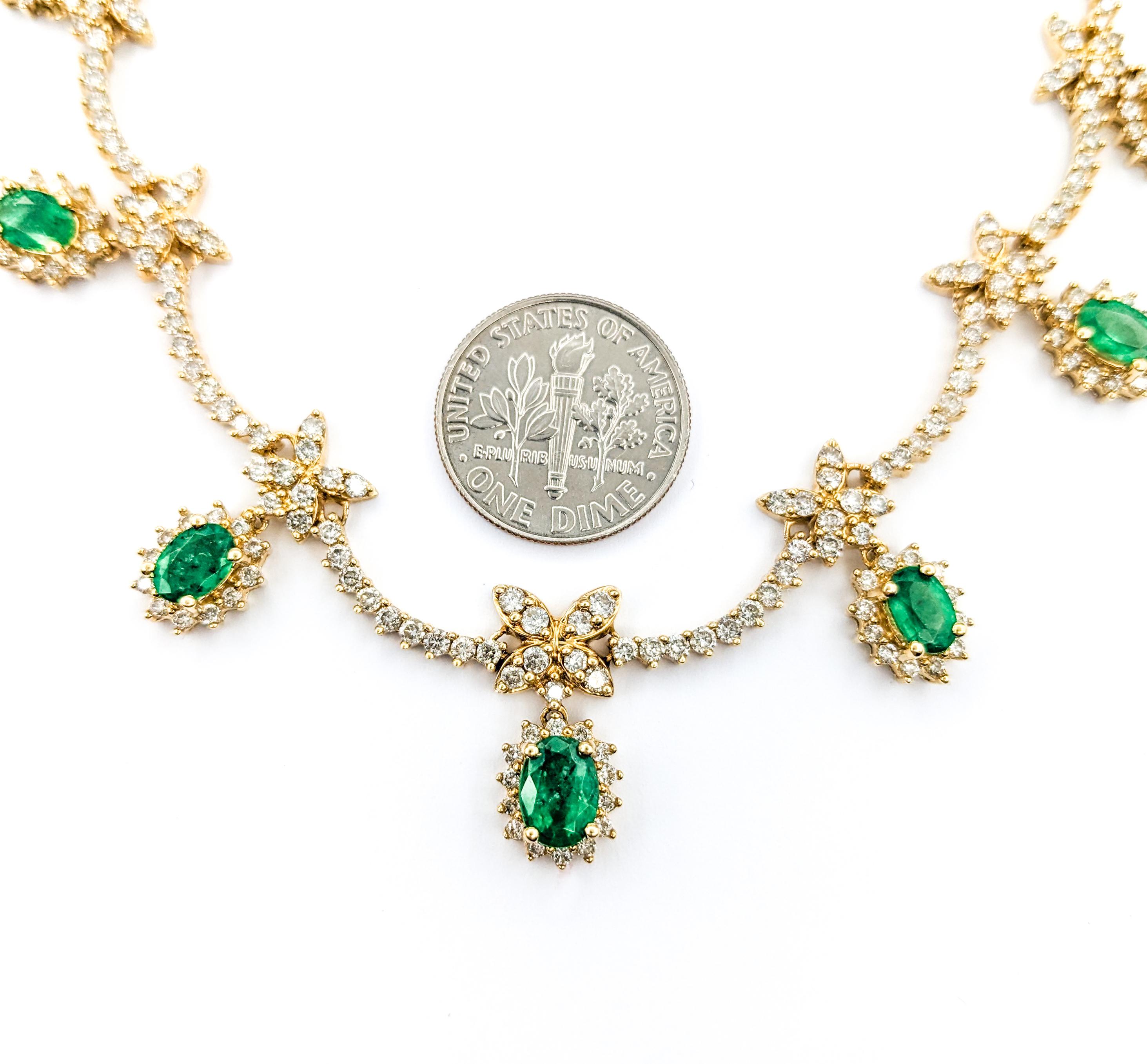 Oval Cut 1ctw Emerald And 3.15ctw Diamond Necklace In Yellow Gold