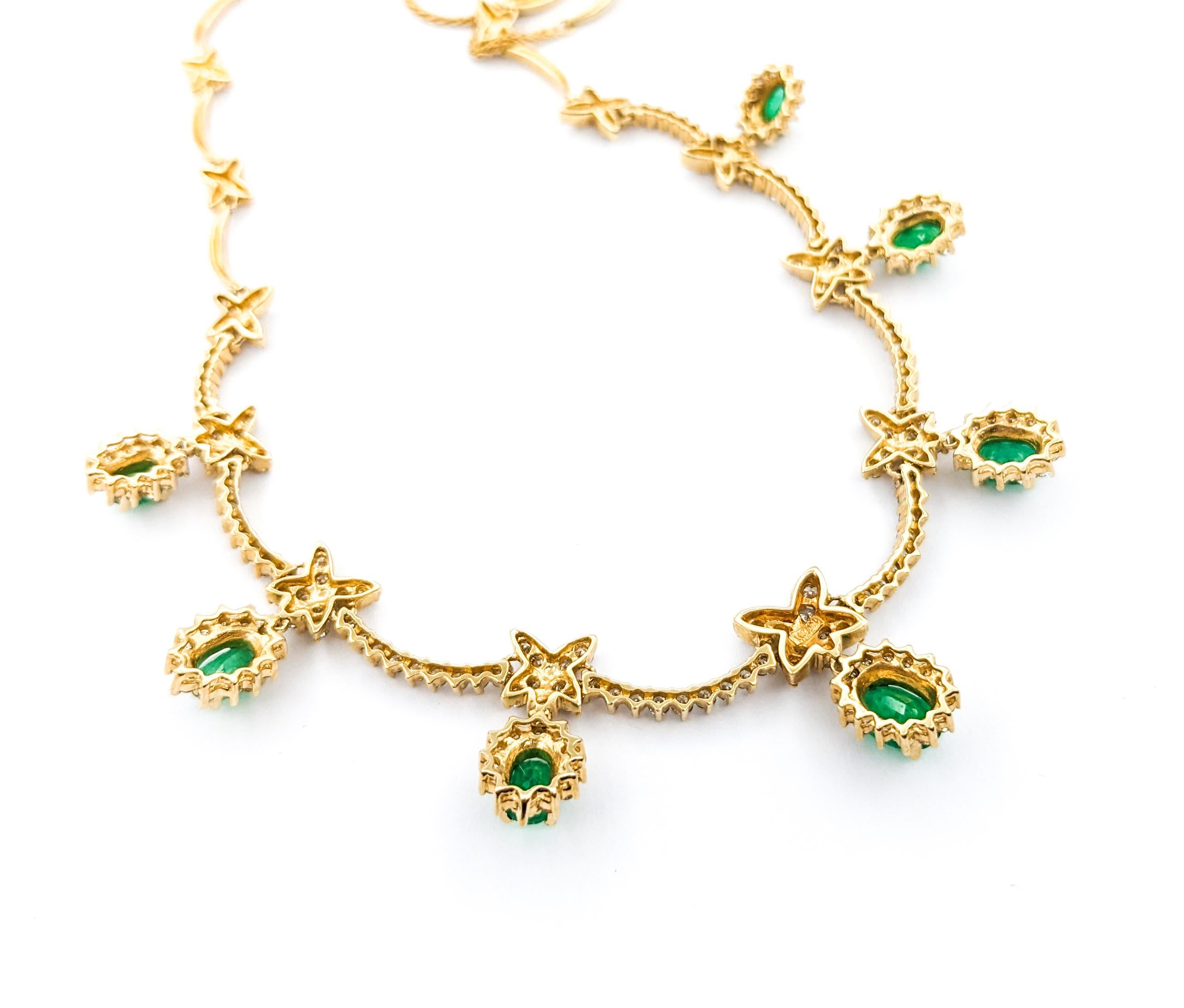 Women's 1ctw Emerald And 3.15ctw Diamond Necklace In Yellow Gold