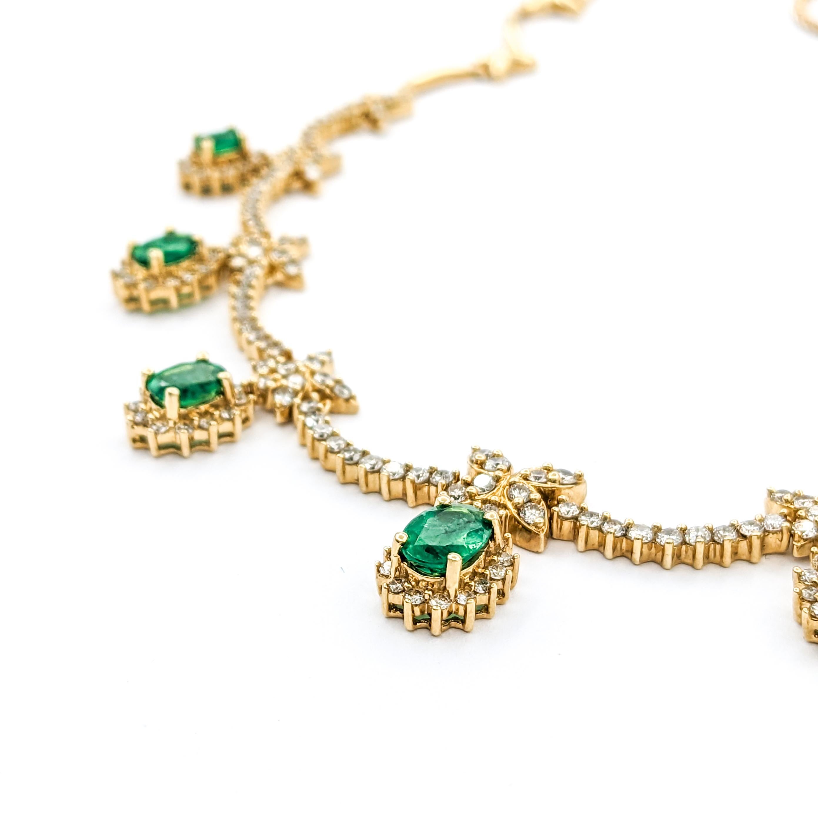 1ctw Emerald And 3.15ctw Diamond Necklace In Yellow Gold 2