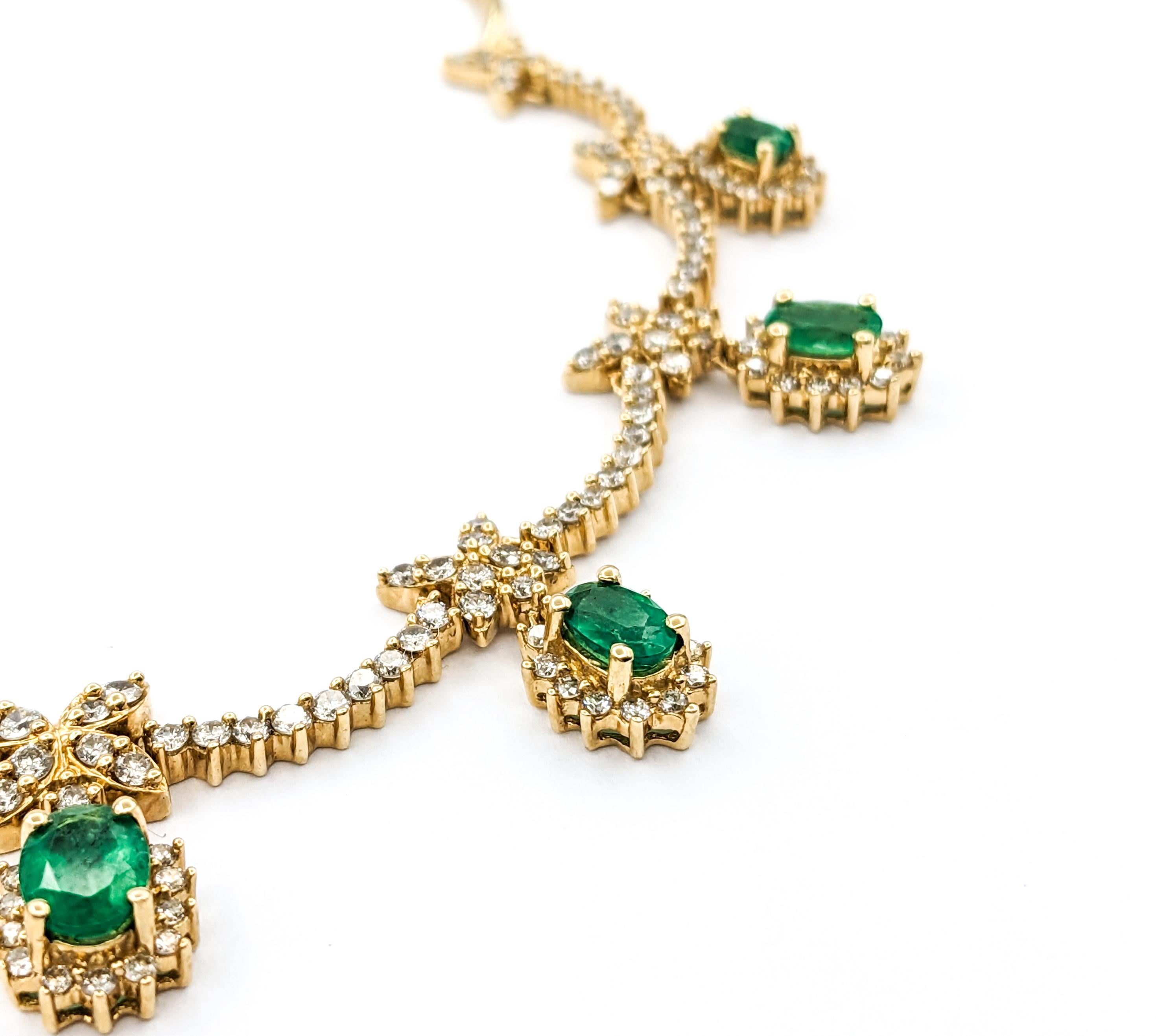 1ctw Emerald And 3.15ctw Diamond Necklace In Yellow Gold 3