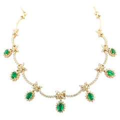 1ctw Emerald And 3.15ctw Diamond Necklace In Yellow Gold
