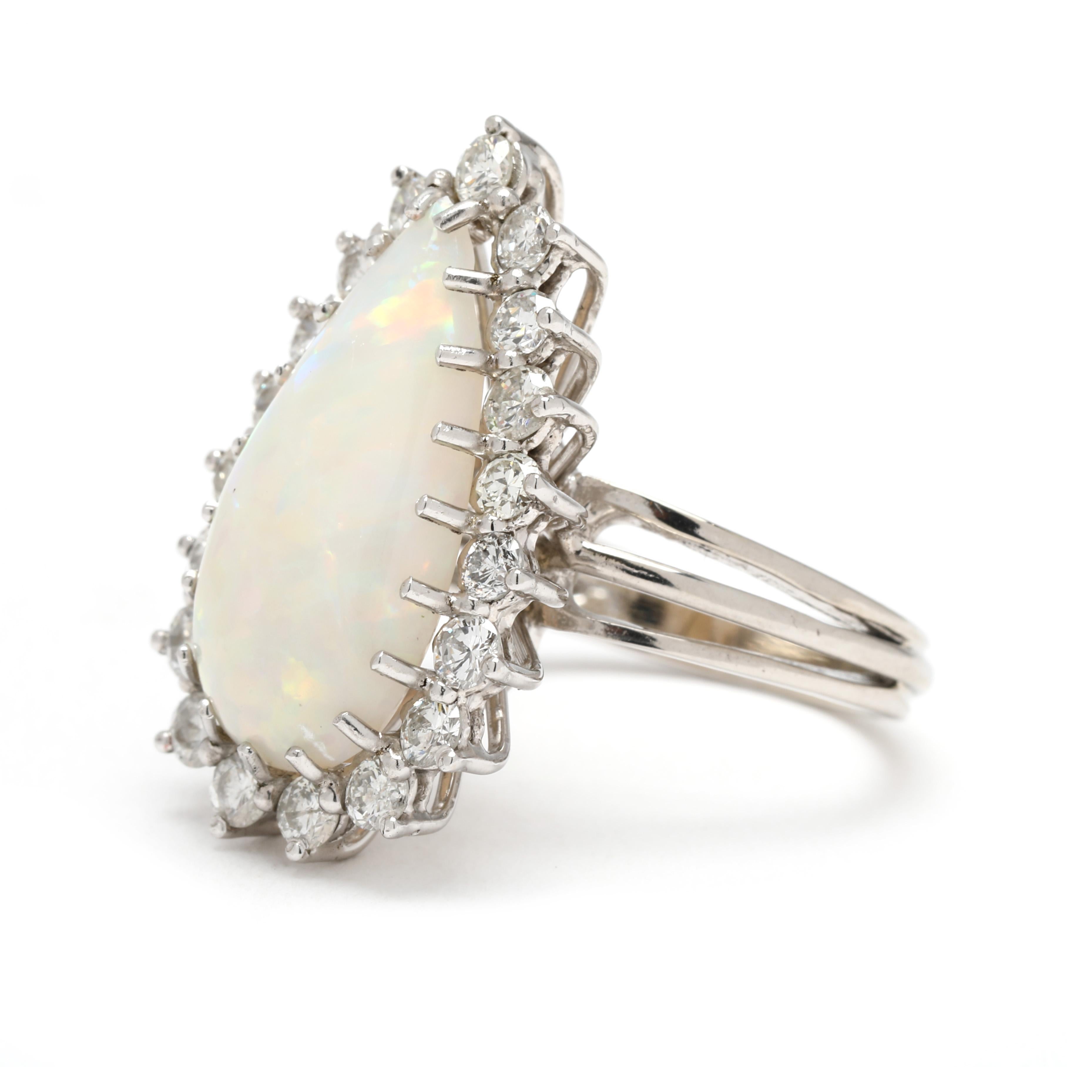 1ctw Large Pear Opal & Diamond Ring, 14k White Gold, Ring Size 6.25 In Good Condition For Sale In McLeansville, NC