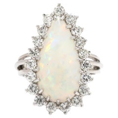 1ctw Large Pear Opal & Diamond Ring, 14k White Gold, Ring Size 6.25