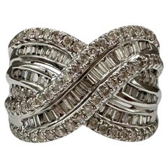1ctw Natural Diamond Crossover Ring 10K White Gold Size 7.25