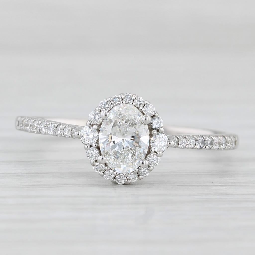Anillo de compromiso con halo de diamantes ovalados 1ctw Oro blanco 14k Tamaño 11 Anillo catedral GIA Corte oval en venta