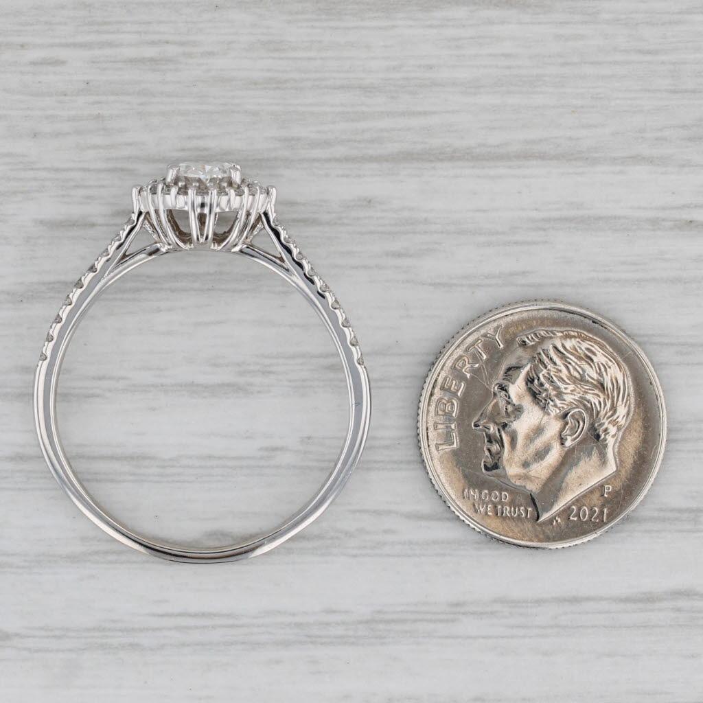 Anillo de compromiso con halo de diamantes ovalados 1ctw Oro blanco 14k Tamaño 11 Anillo catedral GIA en venta 3
