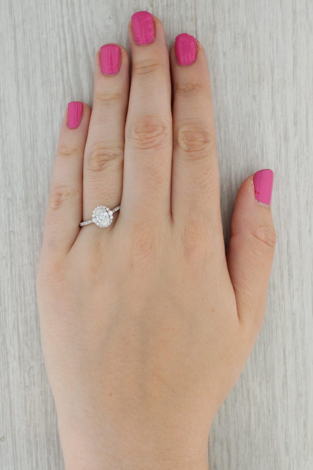 Anillo de compromiso con halo de diamantes ovalados 1ctw Oro blanco 14k Tamaño 11 Anillo catedral GIA en venta 4