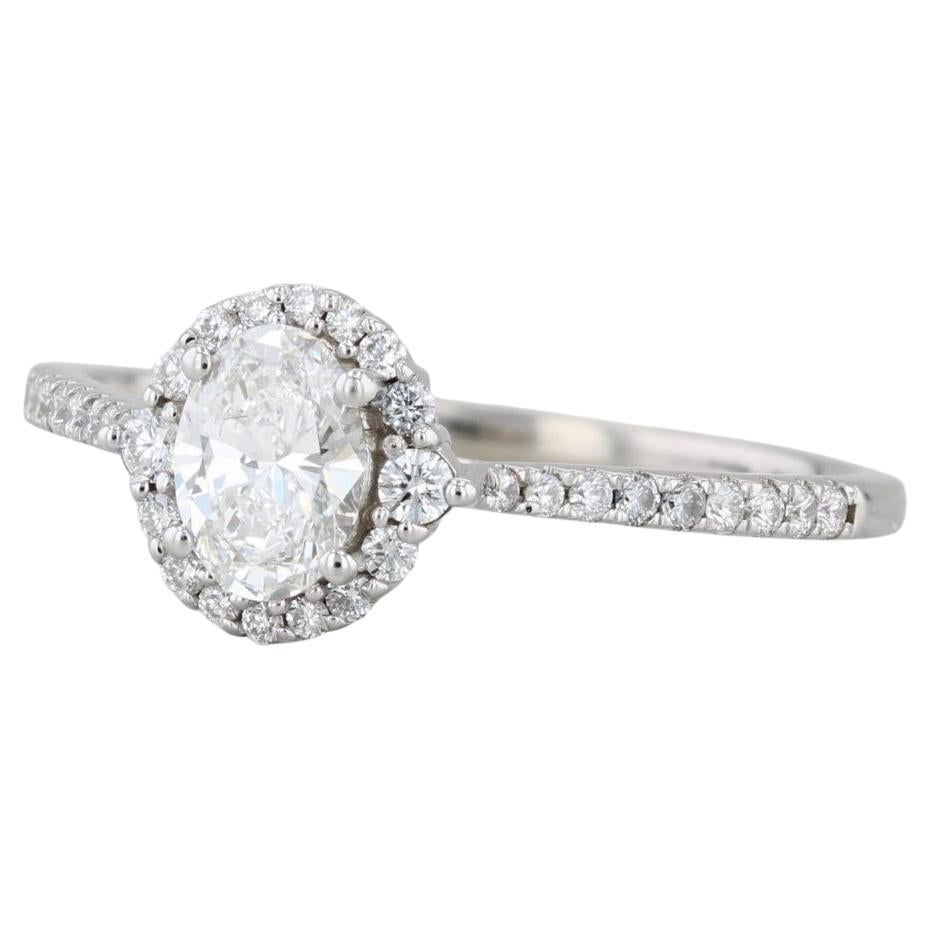 1ctw Oval Diamond Halo Engagement Ring 14k White Gold Size 11 Cathedral Band GIA