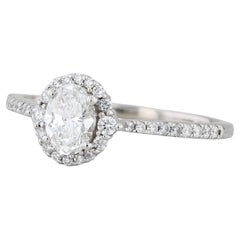 1ctw Oval Diamond Halo Engagement Ring 14k White Gold Size 11 Cathedral Band GIA
