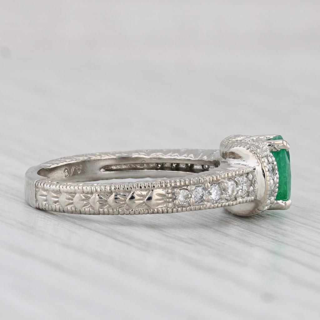 Women's or Men's 1ctw Oval Emerald Diamond Ring 14k White Gold Size 6.5 Engagement For Sale