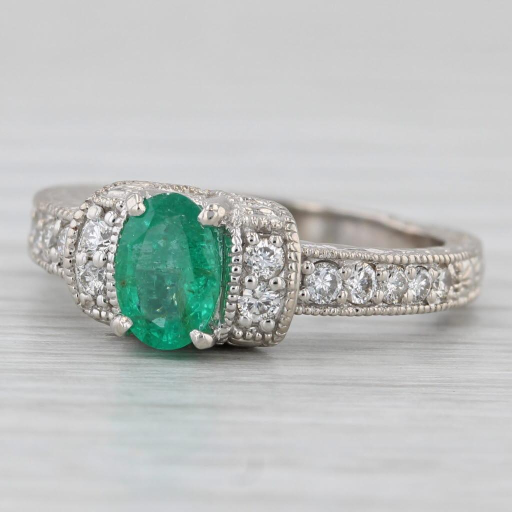 1ctw Oval Emerald Diamond Ring 14k White Gold Size 6.5 Engagement For Sale 1