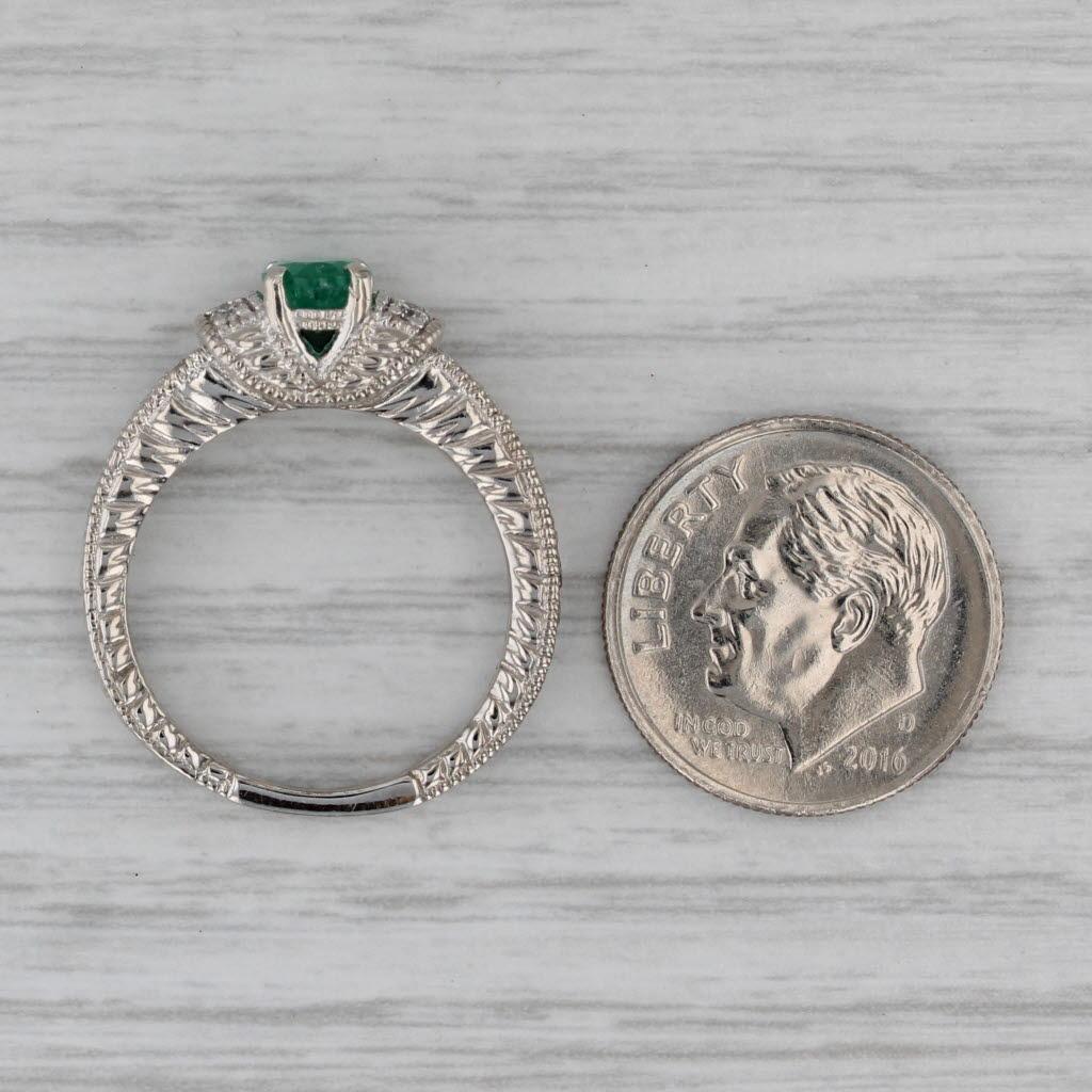 1ctw Oval Emerald Diamond Ring 14k White Gold Size 6.5 Engagement For Sale 2