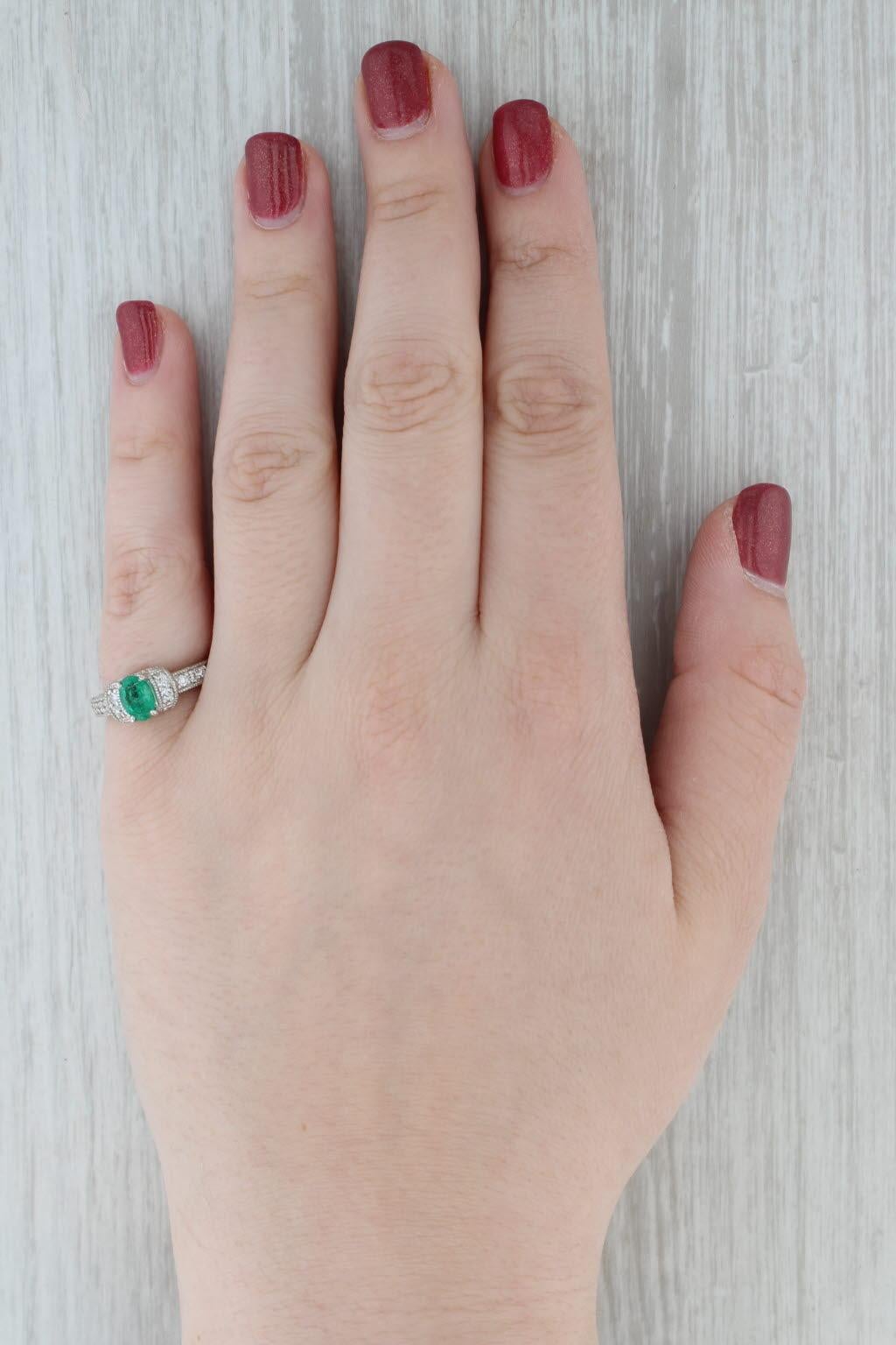 1ctw Oval Emerald Diamond Ring 14k White Gold Size 6.5 Engagement For Sale 4