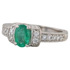 1ctw Oval Emerald Diamond Ring 14k White Gold Size 6.5 Engagement