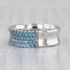 1ctw Pave Blue Diamond Concave Band 18k White Gold Size 7.25 Ring