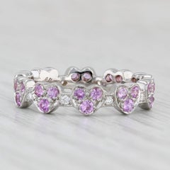 1ctw Pink Sapphire Diamond Hearts Eternity Ring 18k White Gold Stackable Band