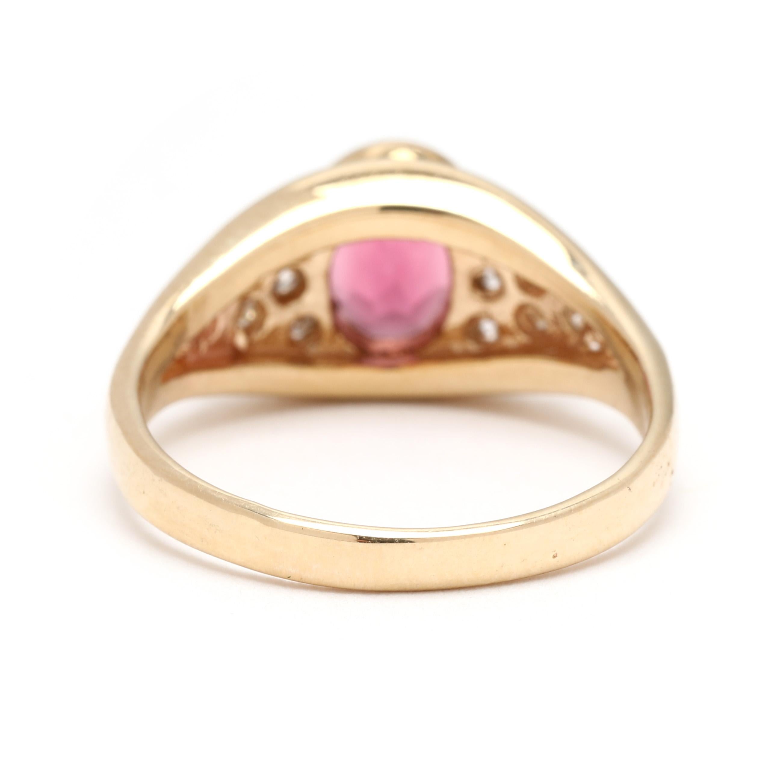 Taille ovale Bague en or jaune 14 carats, tourmaline rose 1 carat et diamants, taille 5,75 en vente