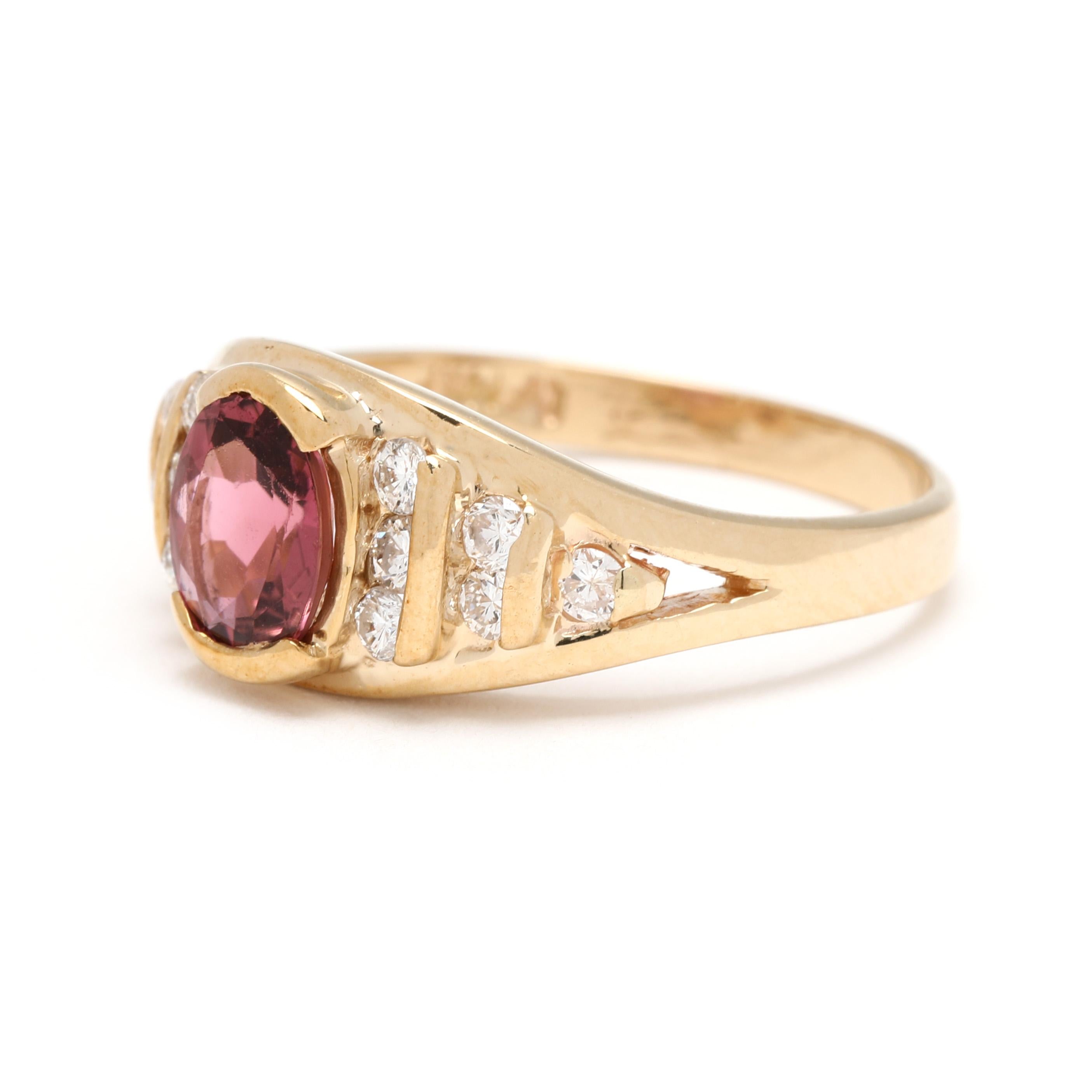 Bague en or jaune 14 carats, tourmaline rose 1 carat et diamants, taille 5,75 Bon état - En vente à McLeansville, NC