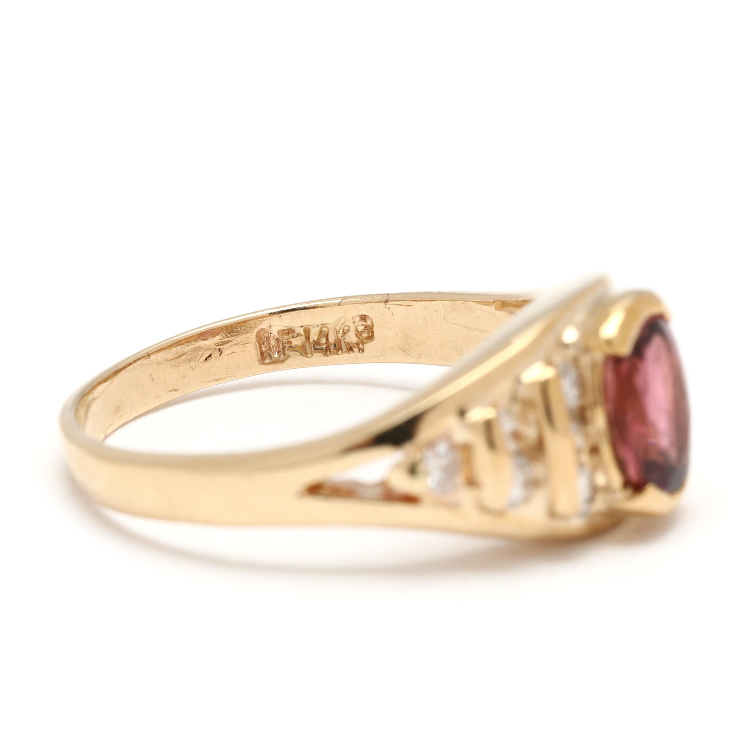 Bague en or jaune 14 carats, tourmaline rose 1 carat et diamants, taille 5,75 Unisexe en vente