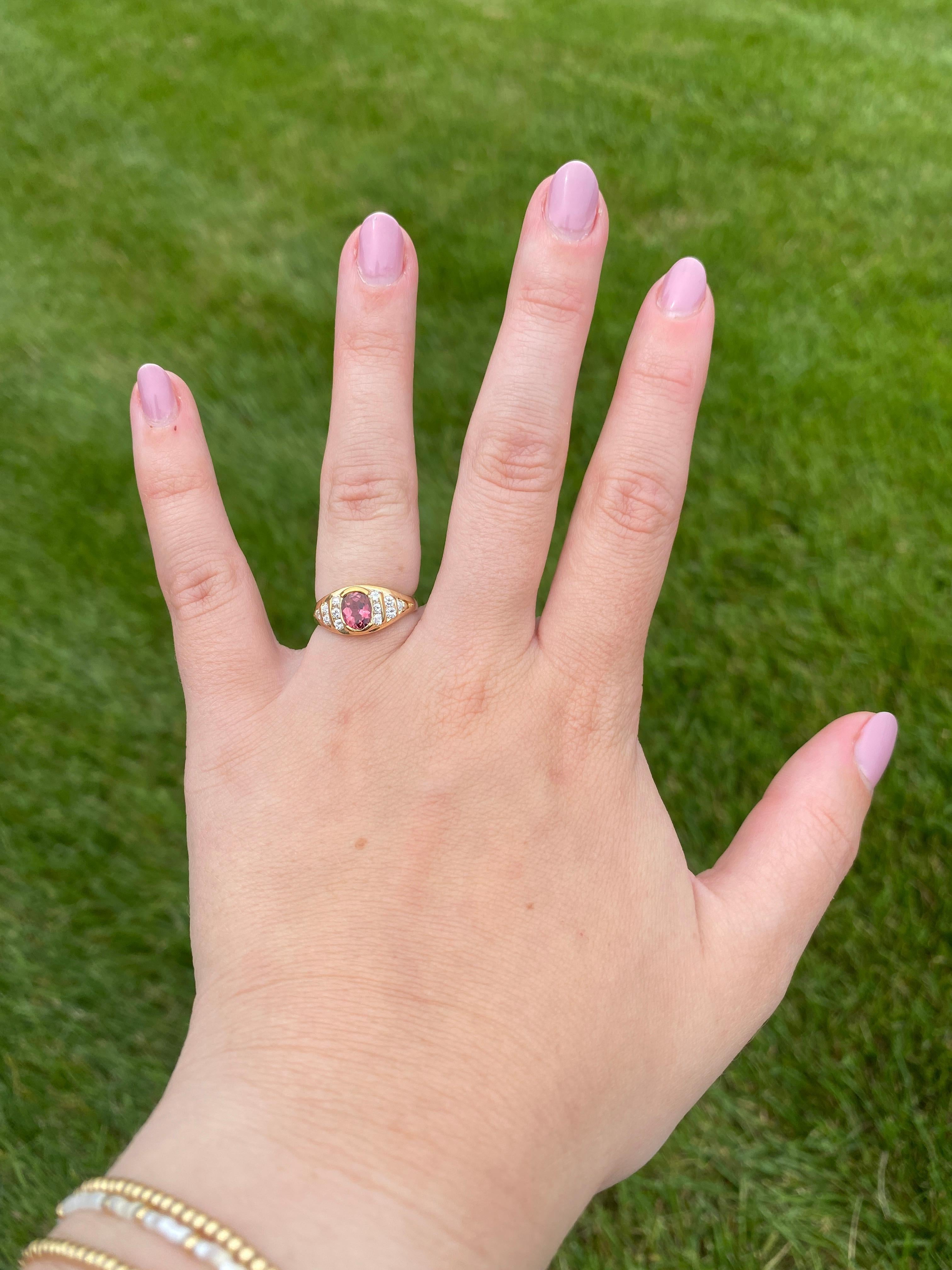 Bague en or jaune 14 carats, tourmaline rose 1 carat et diamants, taille 5,75 en vente 1